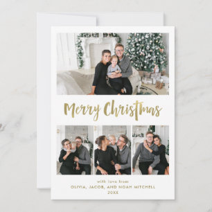 Merry Christmas Gold Multi Photo Grid Holiday Card