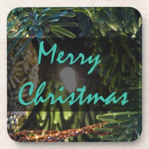 Merry Christmas Gold Ornament Coaster