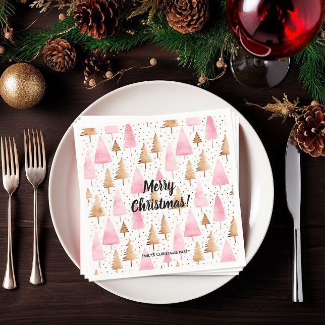 Merry Christmas Gold Pink Tree Napkin (Creator Uploaded)