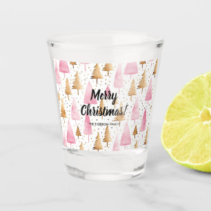 Merry Christmas Gold Pink Tree Shot Glass