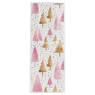 Merry Christmas Gold Pink Tree Wine Gift Bag