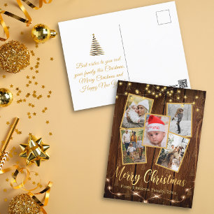 merry christmas gold rustic farmhouse 5 photos postcard
