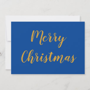 Merry Christmas Gold Script Blue Holiday Card