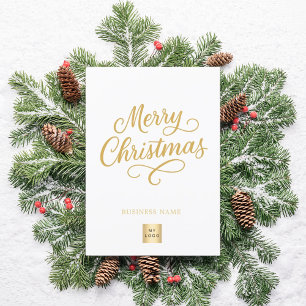 Merry Christmas gold script business logo brand Holiday Card