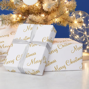 Merry Christmas Gold Script Calligraphy Wrapping Paper