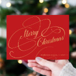 Merry Christmas gold script classic red  Holiday Card<br><div class="desc">Elegant classy faux gold script simple text and signature personalised red 
non-photo holiday card.</div>