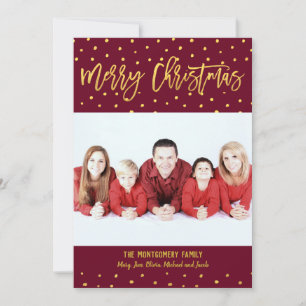 Merry Christmas Gold Script Dots Custom Photo Holiday Card