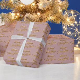 Merry Christmas Gold Script Holiday Pattern Wrapping Paper