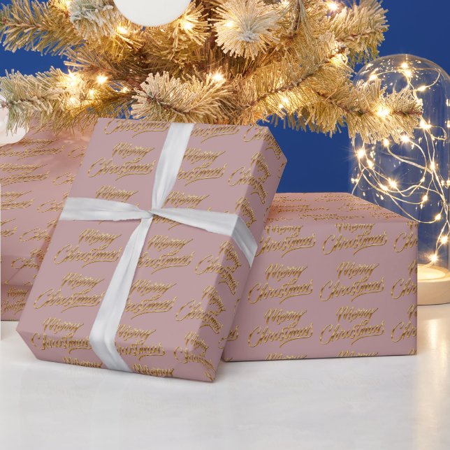 Merry Christmas Gold Script Holiday Pattern Wrapping Paper (Holidays)