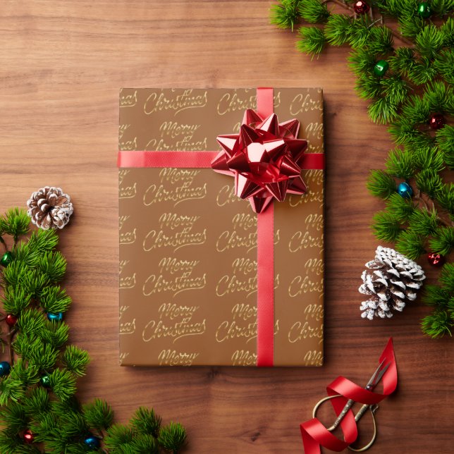 Merry Christmas Gold Script Holiday Pattern Wrapping Paper (Holiday Gift)