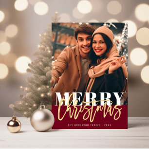 merry christmas gold script holiday postcard