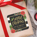 Merry Christmas Gold Script Lettering Floral Decor Square Sticker<br><div class="desc">This stunning design combines elegant gold script lettering with intricate floral accents,  creating a sophisticated and festive atmosphere. Perfect for adding a touch of glamour to your holiday favours,  gift packaging,  or Christmas cards.</div>