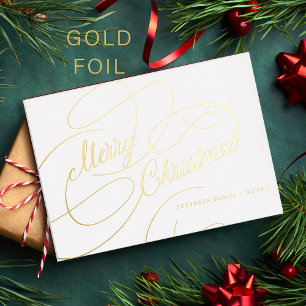 Merry Christmas gold script simple elegant Foil Holiday Card