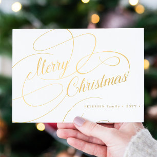 Merry Christmas gold script simple elegant Holiday Card