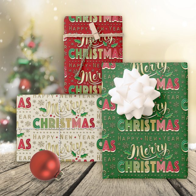 Merry Christmas Gold Script Wrapping Paper Sheet (Creator Uploaded)