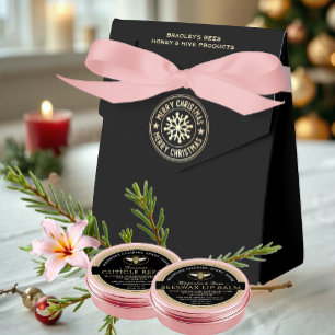 Merry Christmas Gold Snowflake on Black Apiary  Favour Box