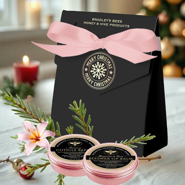 Merry Christmas Gold Snowflake on Black Apiary  Favour Box (Creator Uploaded)