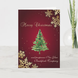 Merry Christmas,Gold Snowflakes Christmas Tree Holiday Card