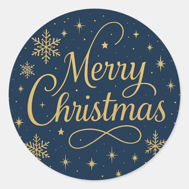 Merry Christmas Gold Snowflakes Classic Round Sticker (Front)