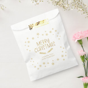 Merry Christmas Gold Snowflakes Thank You Favour Bag