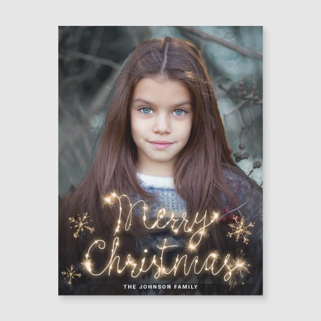 Merry Christmas Gold Sparkle PHOTO Magnetic Card (Front)