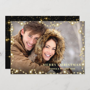Merry Christmas Gold Sparkle Script PHOTO Greeting Holiday Card
