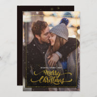 Merry Christmas Gold Sparkle Script PHOTO Greeting