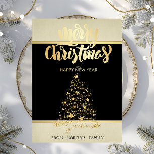 Merry Christmas,Gold Stars Christmas Tree Holiday Card