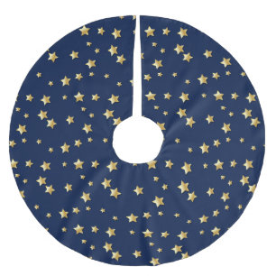 Merry Christmas Gold Stars On Dark Blue Background Brushed Polyester Tree Skirt