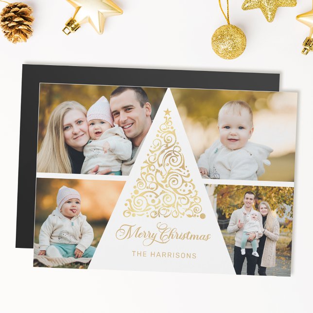 Merry Christmas Gold Swirl Tree 4 Photo Collage (Creator Uploaded)