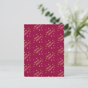Merry Christmas Gold Tones Stars Burgundy Elegant Postcard