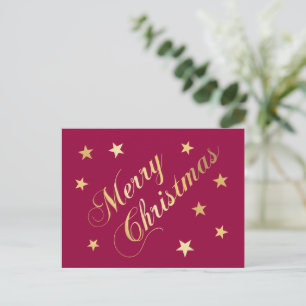Merry Christmas Gold Tones Stars Burgundy Elegant Postcard