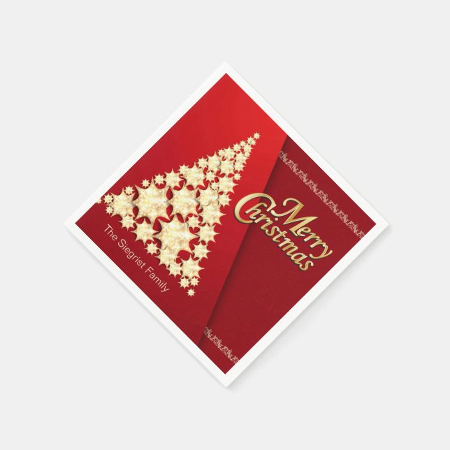 Merry Christmas - Gold Tree on Red Napkin (Corner)