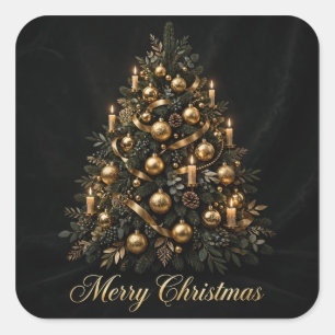 Merry Christmas Gold Tree Sticker