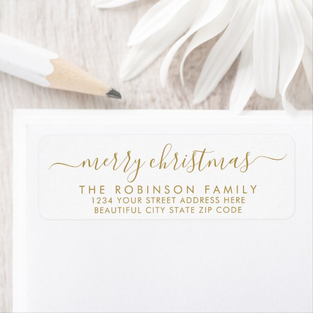 Merry Christmas Gold White Script Return Address Label (Insitu)