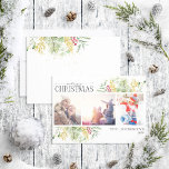 Merry Christmas Gold Winter Botanical Photo  Holid Holiday Card<br><div class="desc">Looking for a unique holiday card that will really stand out? Check out our Merry Christmas Gold Winter Greenery Botanical Photo Holiday Card! This beautiful card features three of your favourite photos, surrounded by festive red and green winter motifs. Modern calligraphy completes the look, making this one holiday card that...</div>