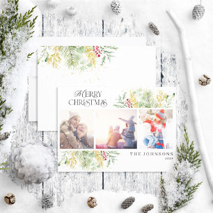 Merry Christmas Gold Winter Botanical Photo Holiday Card