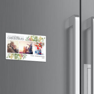 Merry Christmas Gold Winter Photo Holiday Magnet