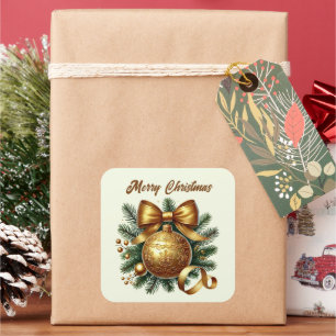 Merry Christmas golden bulb add text Square Sticker