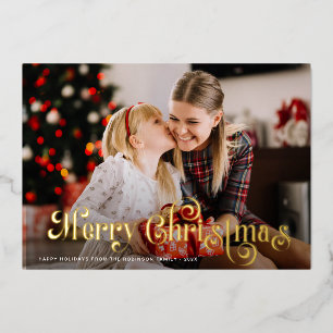 merry christmas golden foil lettering  holiday card