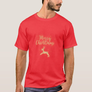 Merry Christmas Golden Glitter Deer Personalize T-Shirt