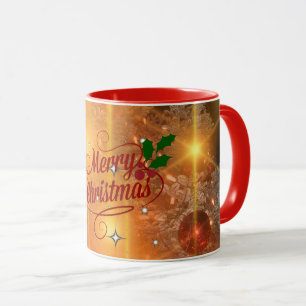 Merry Christmas, golden holiday design, Mug