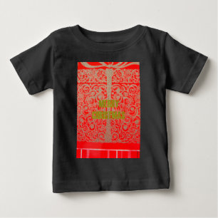 Merry Christmas Golden Red Snow Glitter Hearts Art Baby T-Shirt