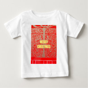 Merry Christmas Golden Red Snow Glitter Hearts Art Baby T-Shirt