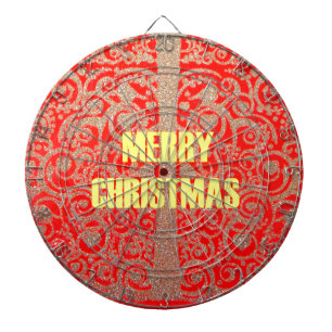 Merry Christmas Golden Red Snow Glitter Hearts Art Dartboard