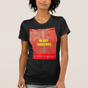 Merry Christmas Golden Red Snow Glitter Hearts Art T-Shirt