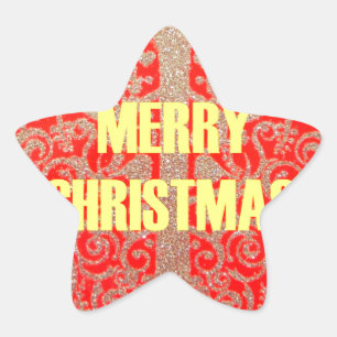 Merry Christmas Golden Red Snow Hearts Star Sticker