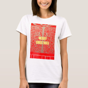 Merry Christmas Golden Red Snow Hearts T-Shirt