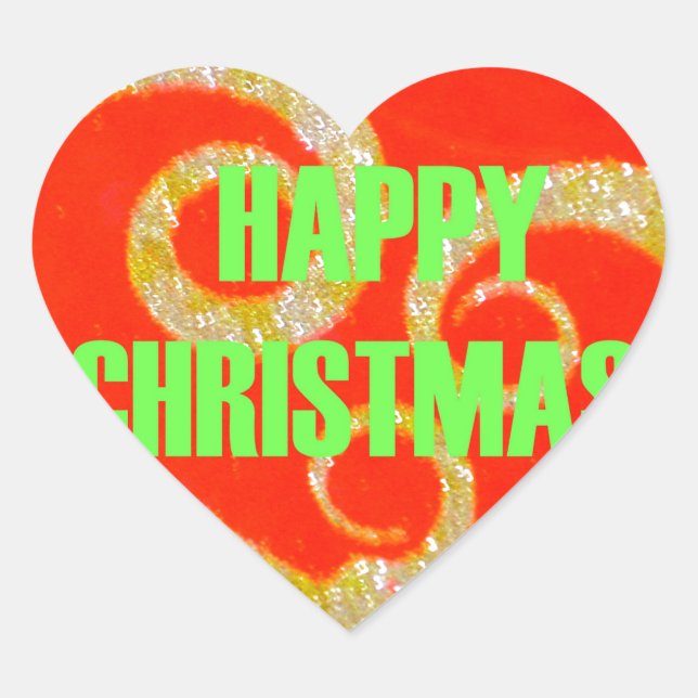 Merry Christmas Golden Red Snowflex.jpg Heart Sticker (Front)