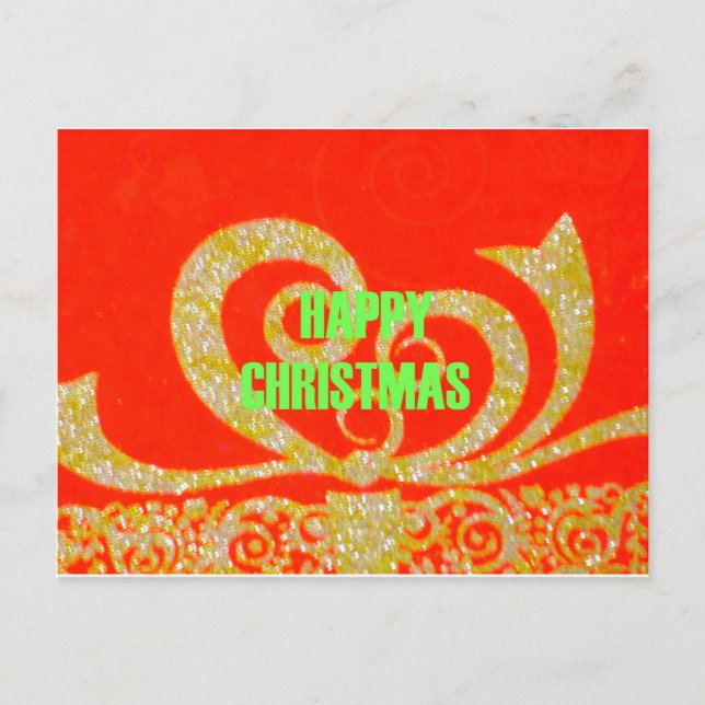 Merry Christmas Golden Red Snowflex.jpg Holiday Postcard (Front)